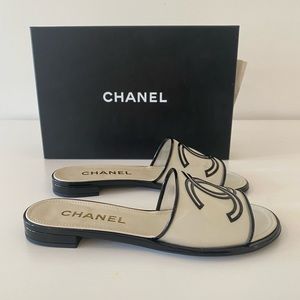CHANEL Beige & Black Mules